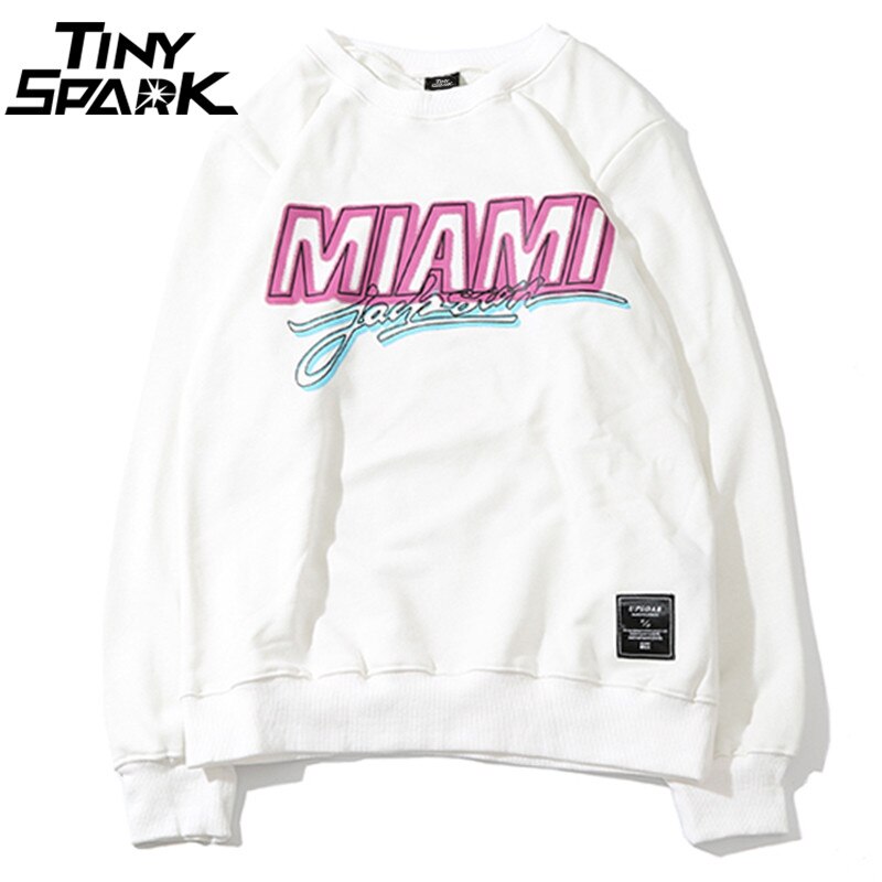 Miami Pullover Sweatshirt Pink Letter Print Men Hip Hop Pullover Sweatshirt Hoodie Autumn Heat Clothing Cotton Streetwear