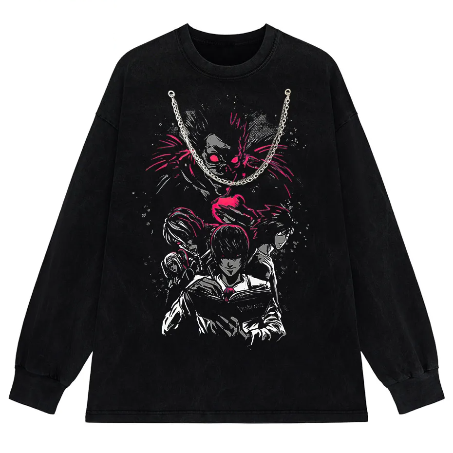 Men's Harajuku Distressed Anime Print T-Shirt Hip Hop Streetwear Cotton Oversized Tee