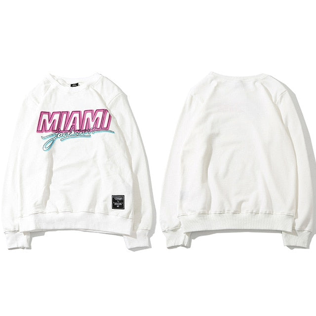 Miami Pullover Sweatshirt Pink Letter Print Men Hip Hop Pullover Sweatshirt Hoodie Autumn Heat Clothing Cotton Streetwear