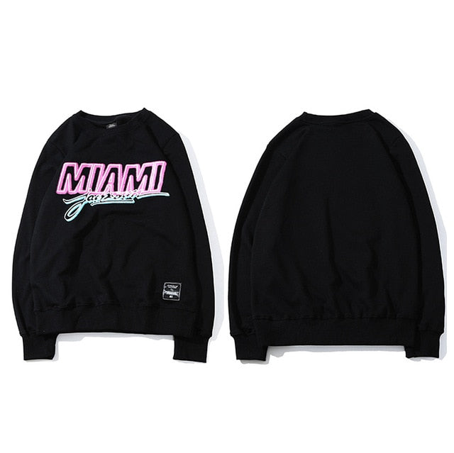 Miami Pullover Sweatshirt Pink Letter Print Men Hip Hop Pullover Sweatshirt Hoodie Autumn Heat Clothing Cotton Streetwear