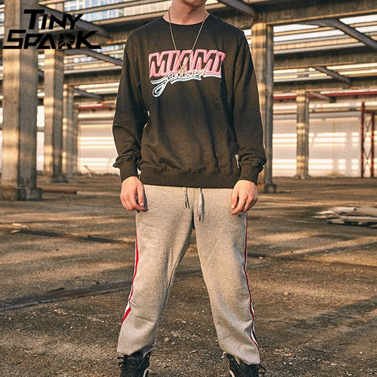 Miami Pullover Sweatshirt Pink Letter Print Men Hip Hop Pullover Sweatshirt Hoodie Autumn Heat Clothing Cotton Streetwear