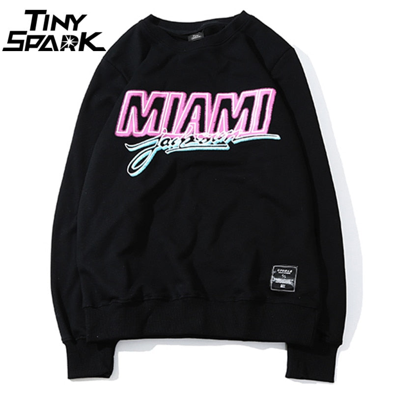 Miami Pullover Sweatshirt Pink Letter Print Men Hip Hop Pullover Sweatshirt Hoodie Autumn Heat Clothing Cotton Streetwear