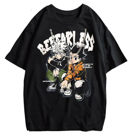Men's Distressed Anime Graphic T-Shirt Hip Hop Harajuku Streetwear Cotton Oversized Tee