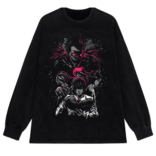 Men's Harajuku Distressed Anime Print T-Shirt Hip Hop Streetwear Cotton Oversized Tee